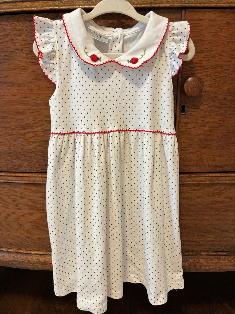 Pippa Layette Polka Dot Dress with ladybugs